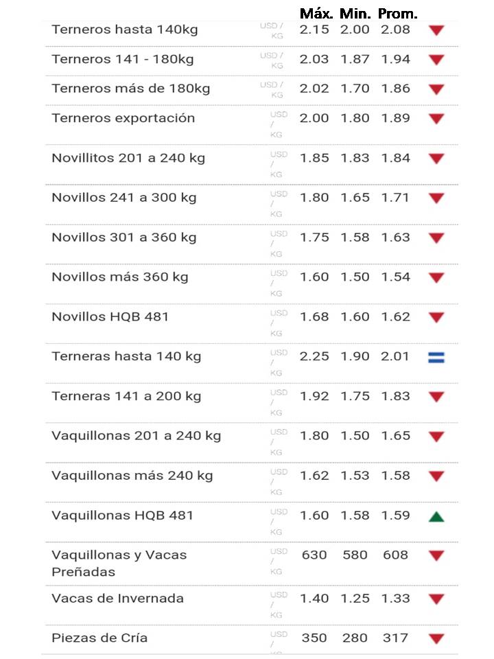 imagen de la planilla de precios del mercado de reposición