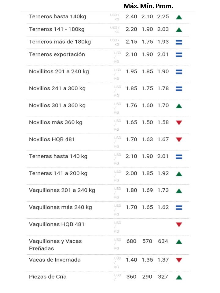 IMAGEN DE LA PLANILLA DE PRECIOS DEL MERCADO DE REPOSICIÓN
