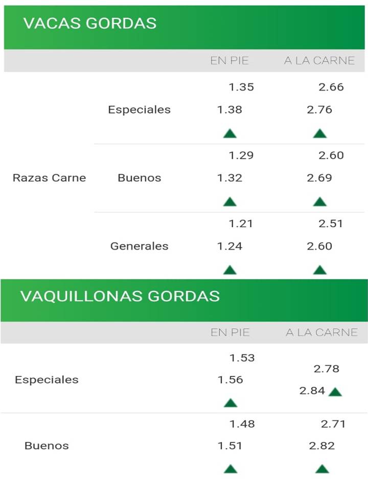 imagen de planilla de precios de vacas y vaquillonas de consignatarios: se afirman los valores