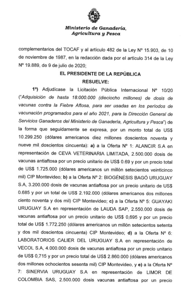 IMAGEN DE LA RESOLUCIÓN DONDE SE AUTORIZÓ LA COMPRA DE VACUNAS