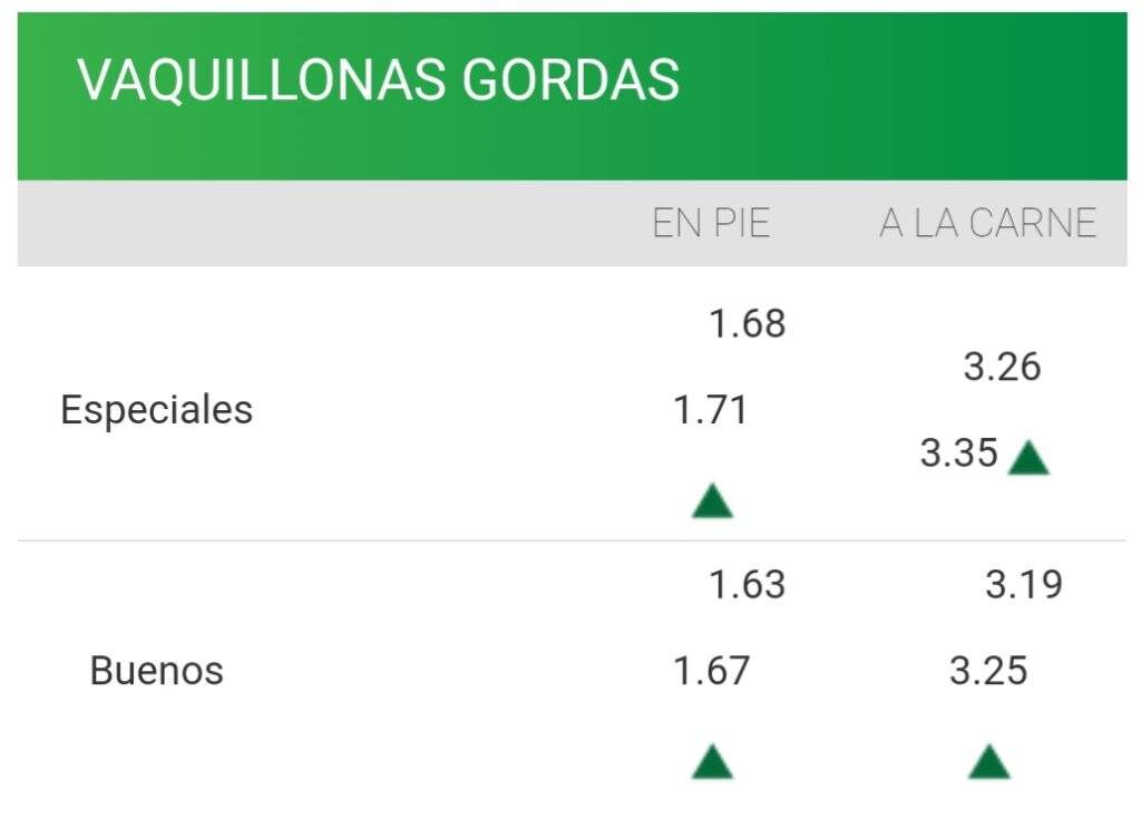imagen de la planilla de precios de la vaquillona