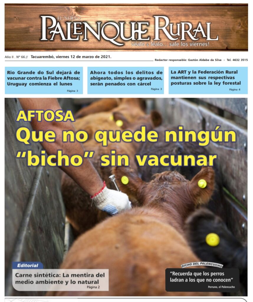 imagen de la tapa del palenque rural: aftosa