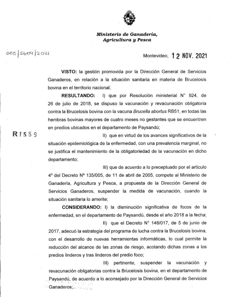 imagen de la resolución sobre brucelosis en paysandú 