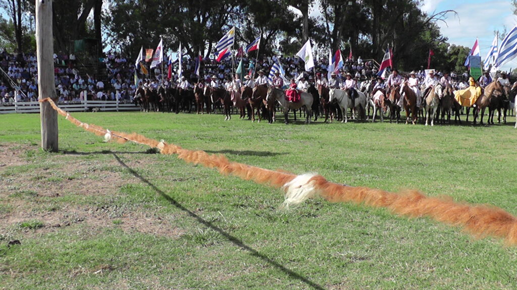 imagen de gente a caballo en el ruedo de la fiesta de la patria gaucha 