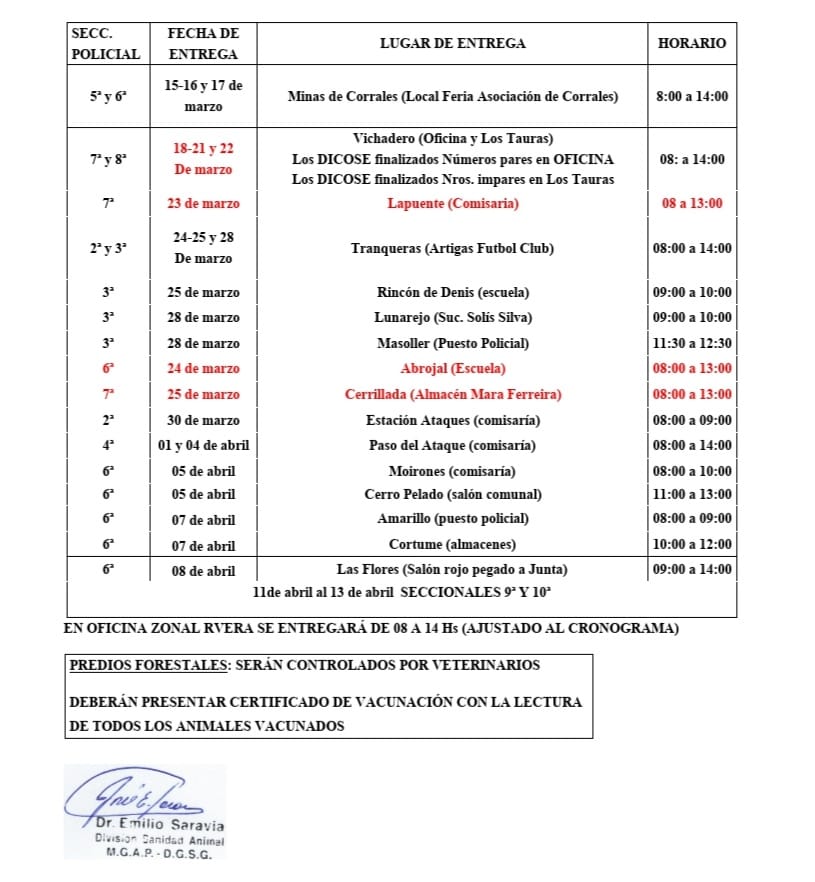 entrega vacunas aftosa departamento de rivera