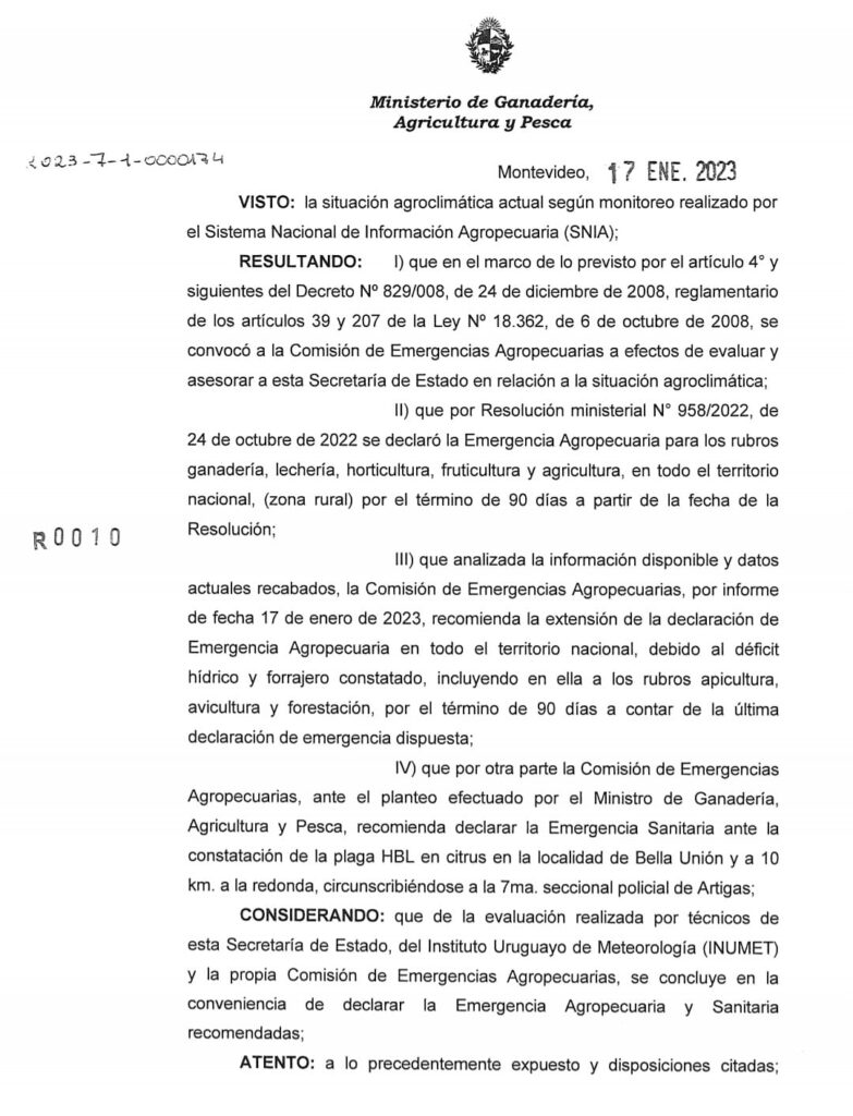 IMAGEN DE LA RESOLUCIÓN DE LA EMERGENCIA AGROPECUARIA