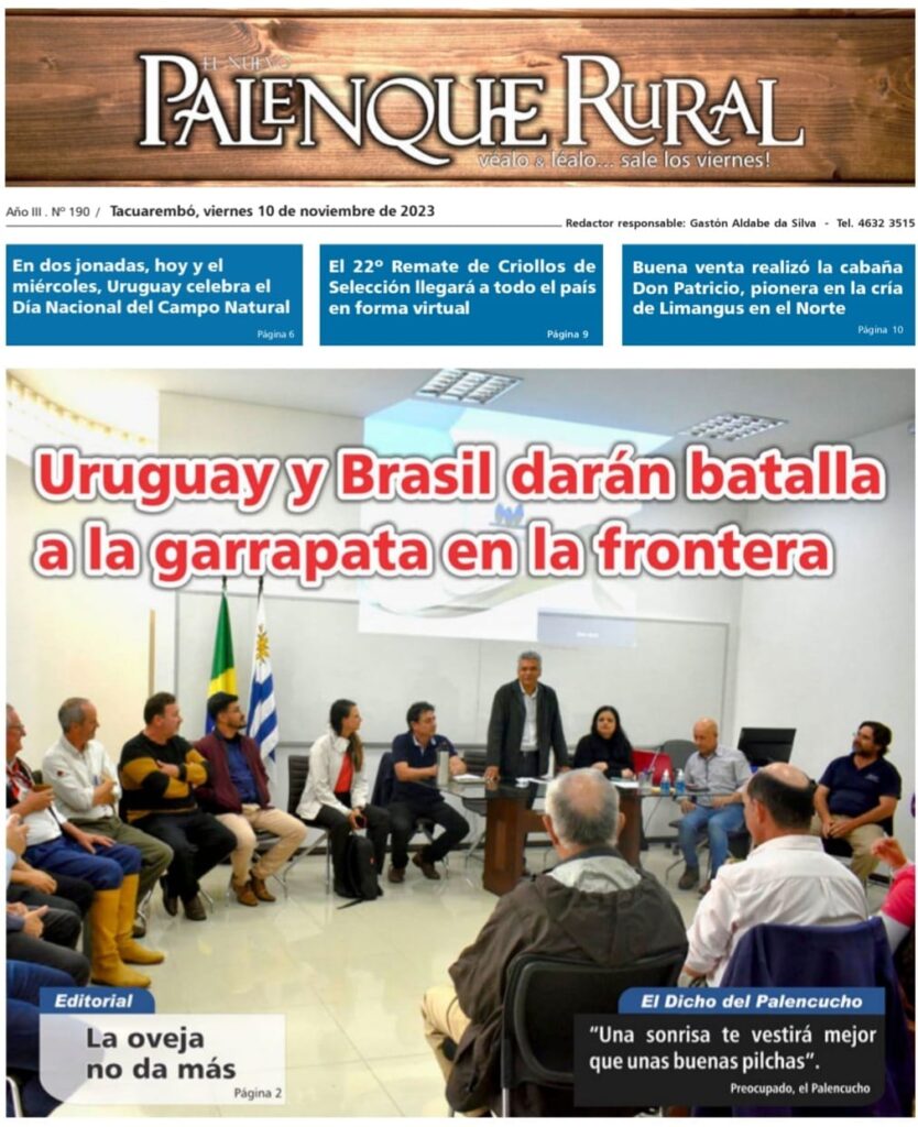 IMAGEN DE LA TAPA DE EL PALENQUE RURAL: URUGUAY Y BRASIL DARÁN BATALLA A LA GARRAPATA 
