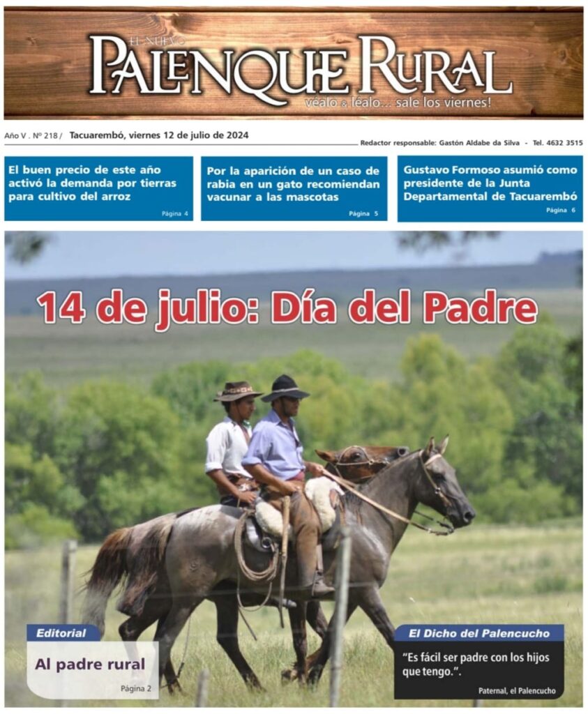IMAGEN DE LA TAPA DE EL PALENQUE RURAL: 14 DE JULIO ES EL DÍA DEL PADRE 