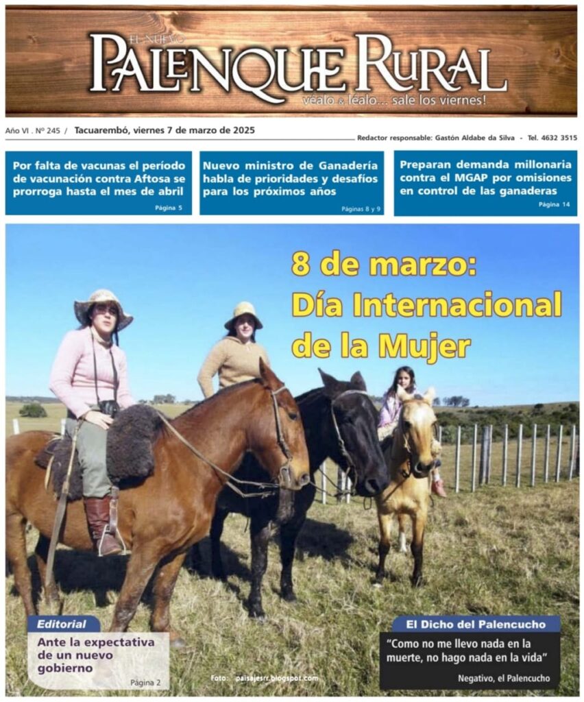 imagen de tres mujeres a caballo, tapa de el palenque rural: día internacional de la mujer