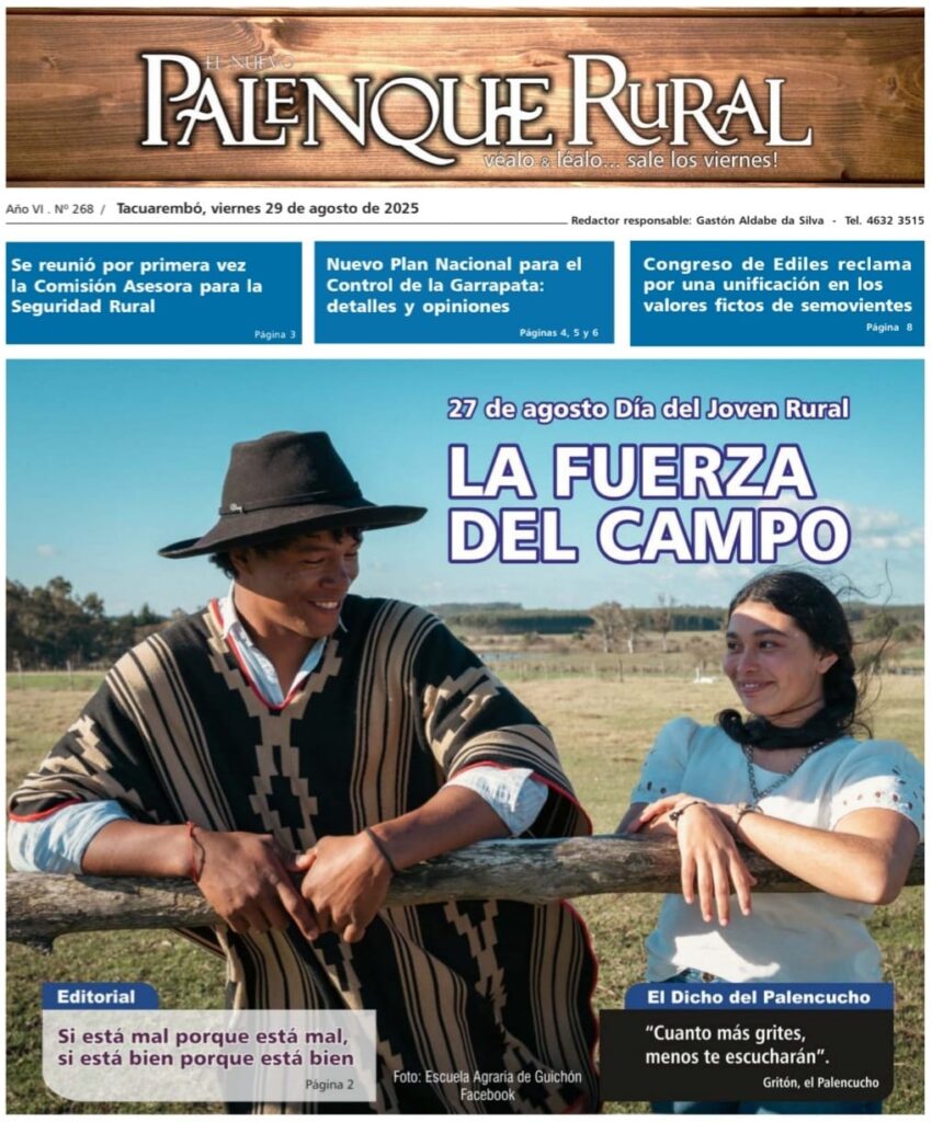 tapa de el El Palenque Rural: 27 de agosto día del joven rural, la fuerza del campo. dos jóvenes en una portera en el campo