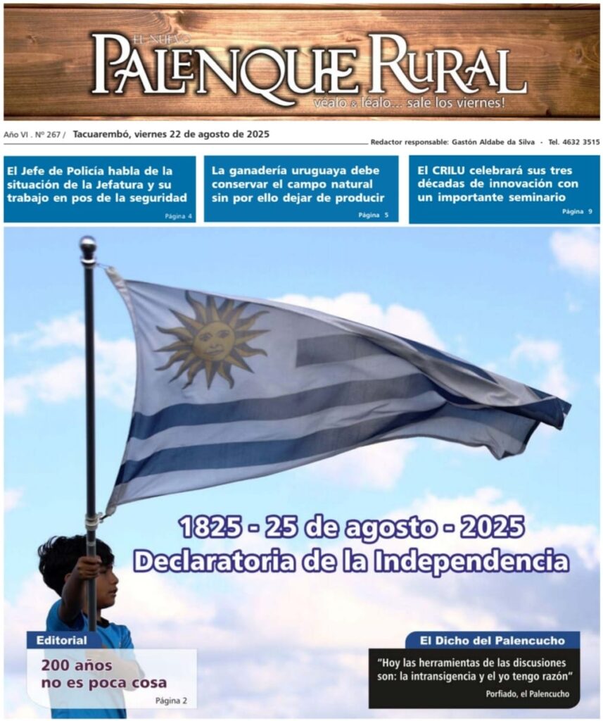 imagen de niño sosteniendo la bandera de uruguay en la tapa de El Palenque Rural: 1825 - 25 de agosto - 2025 Declaratoria de la Independencia.
