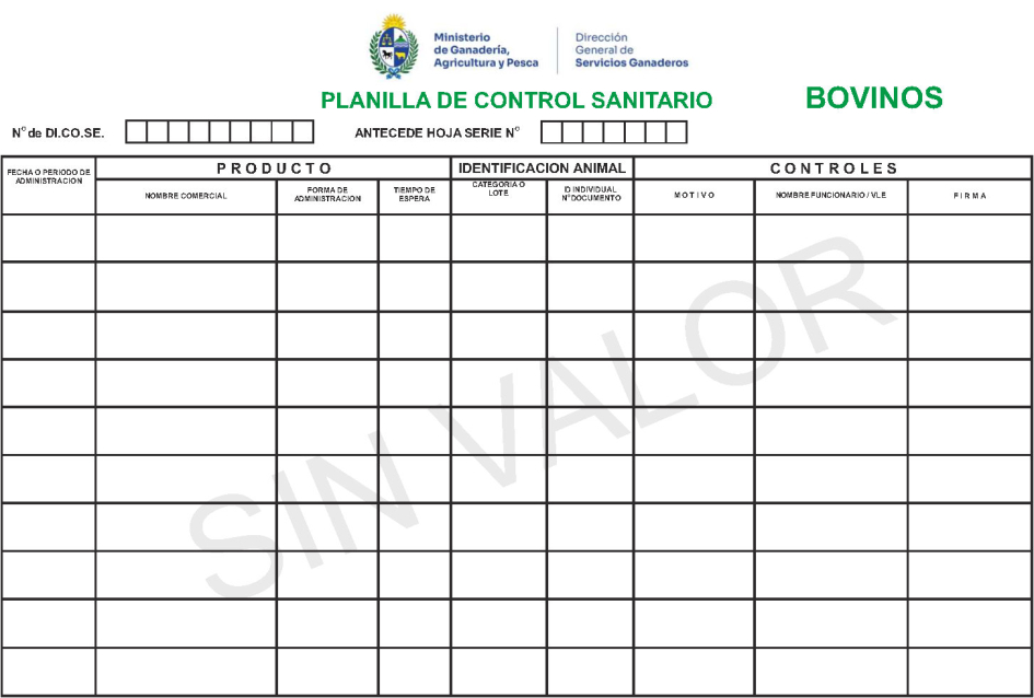IMAGEN DE LA PLANILLA DE CONTROL SANITARIO, Lugares de entrega de vacunas contra la fiebre aftosa mayo-junio de 2026.