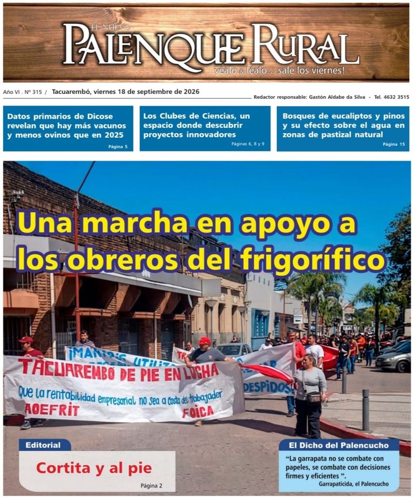 imagen de la tapa de El Palenque Rural: una marcha en apoyo a los obreros del frigorífico Tacuarembó.